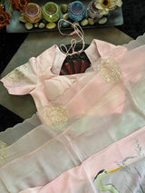 Baby Pink Georgette With Organza Border