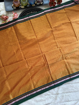 Mustard Yellow Peacock Green Nath Embroidered Khun Saree Set