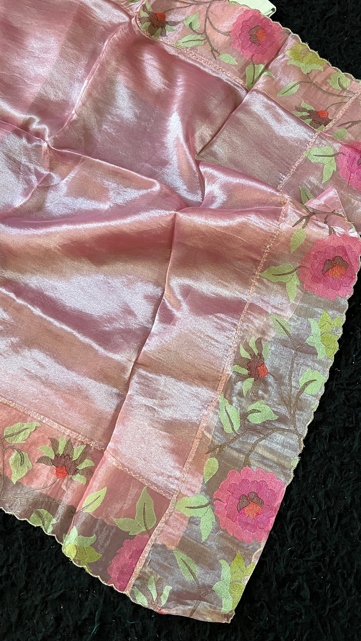 Onion Pink Floral Border Organza