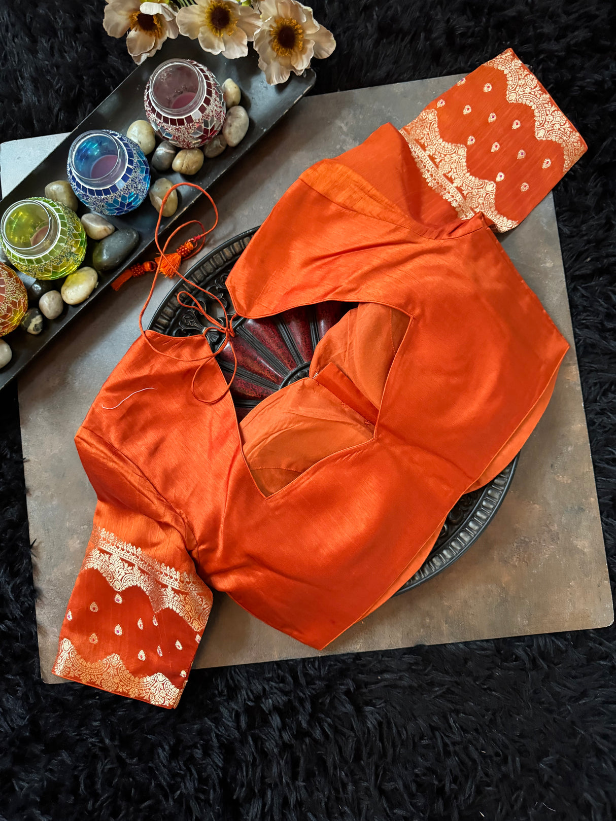 Lavender Orange Banaras Raw Mango Silk