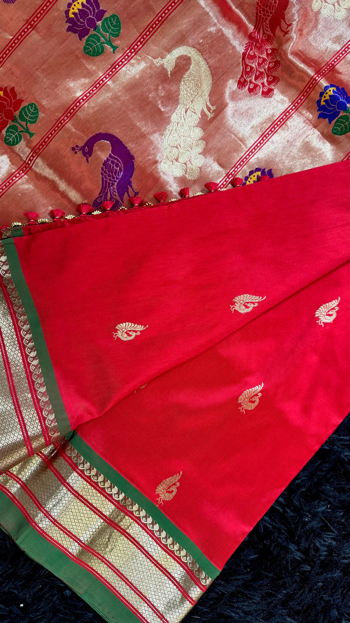 Red Yeola Paithani Narali Border Handloom Pure Silk