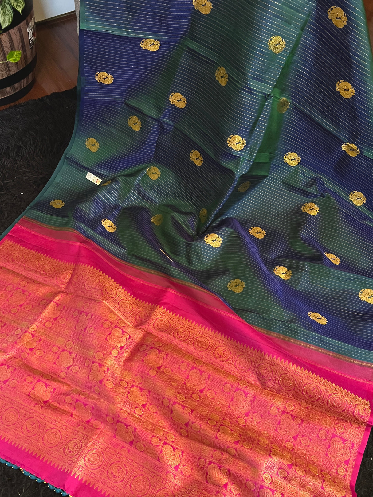 Peacock blue kanchi korvai pure silk