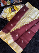 Maroon Yellow Banaras Raw Mango Silk