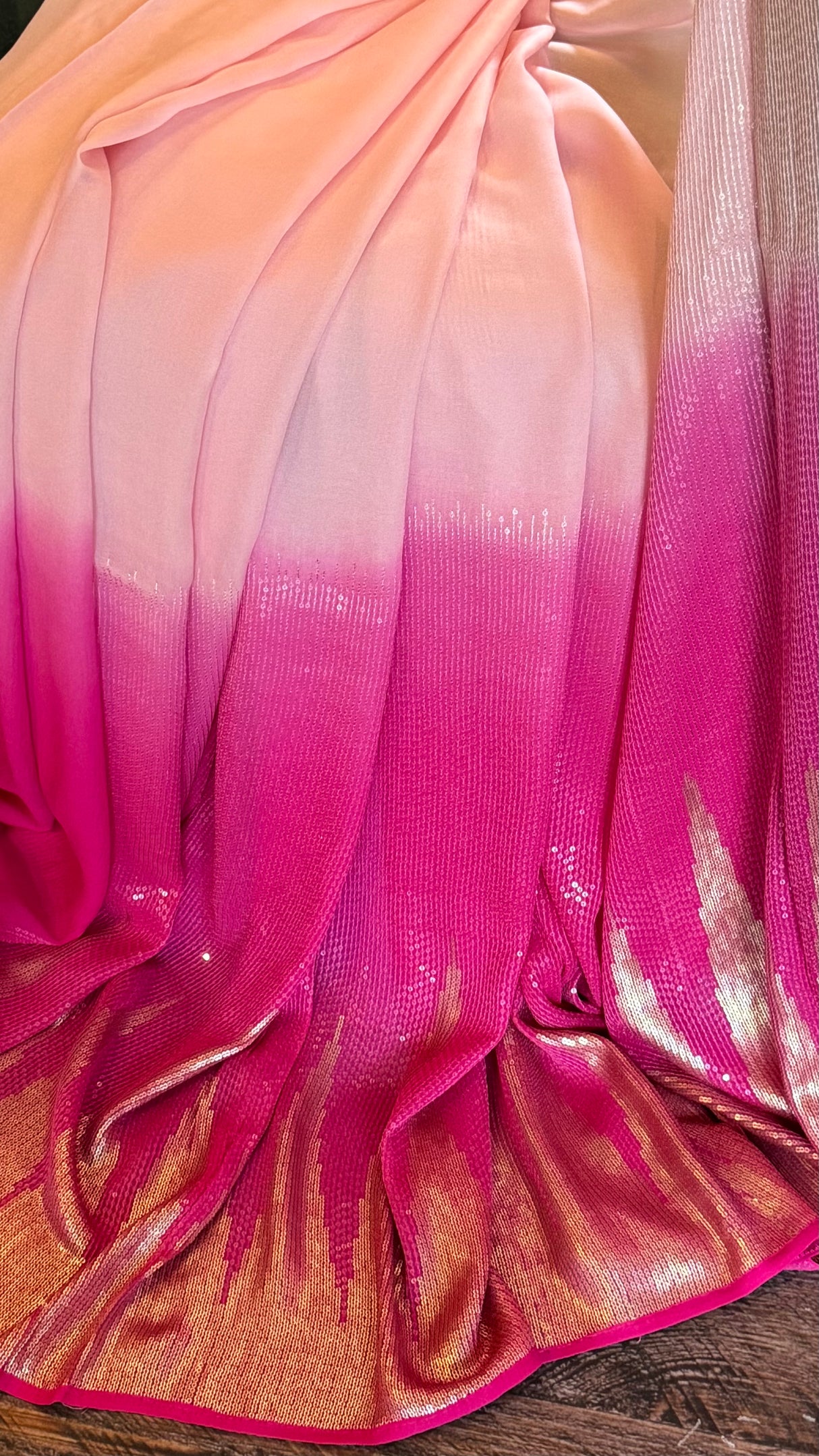 Pink Shaded Sequins Georgette