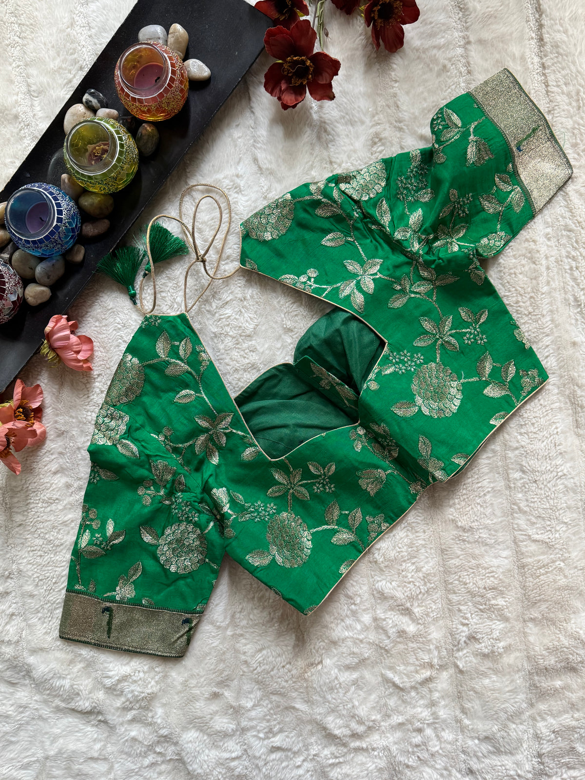 Green embroidered Silk Blouse 40