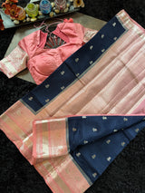 Navy salmon Banaras Raw Mango Silk