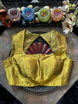 Olive Tissue Closed Shoulder Sleeveless Blouse 38