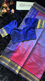 Lavender Royal Blue Combo Silk Cotton Kanchipuram