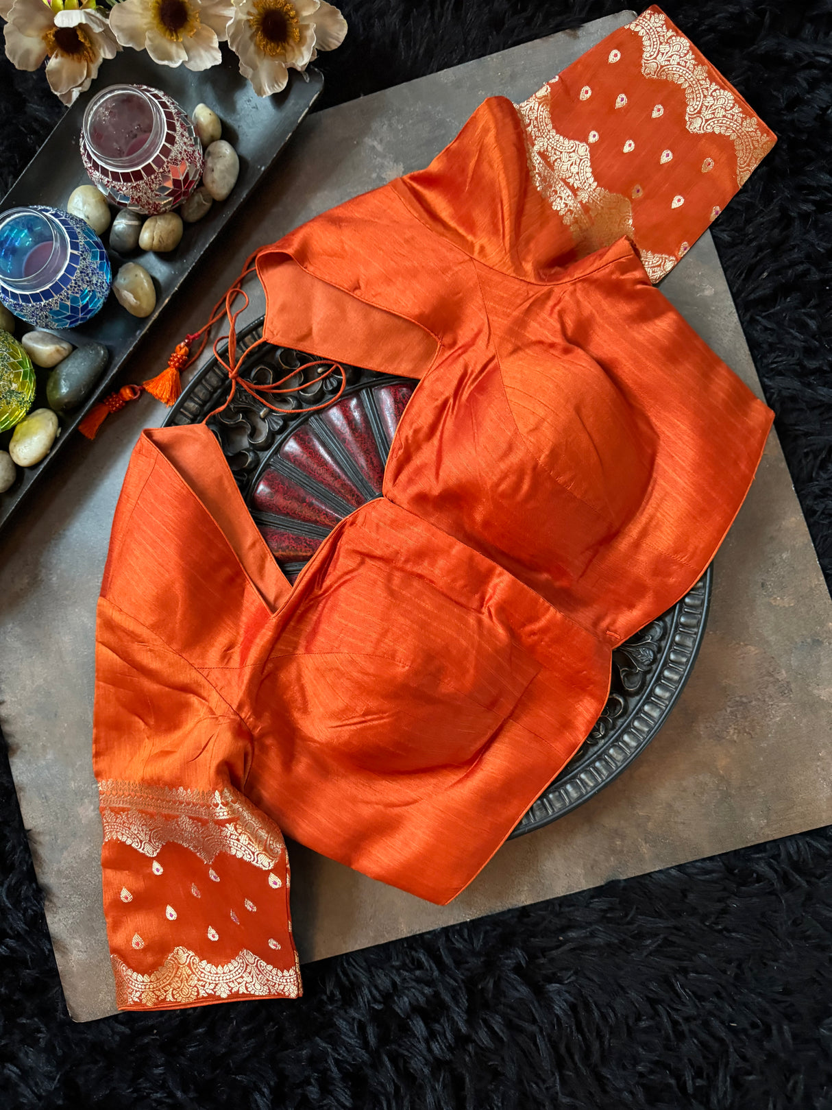 Lavender Orange Banaras Raw Mango Silk