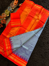 Sky Blue Chilli Red Ilkal Pure Silk