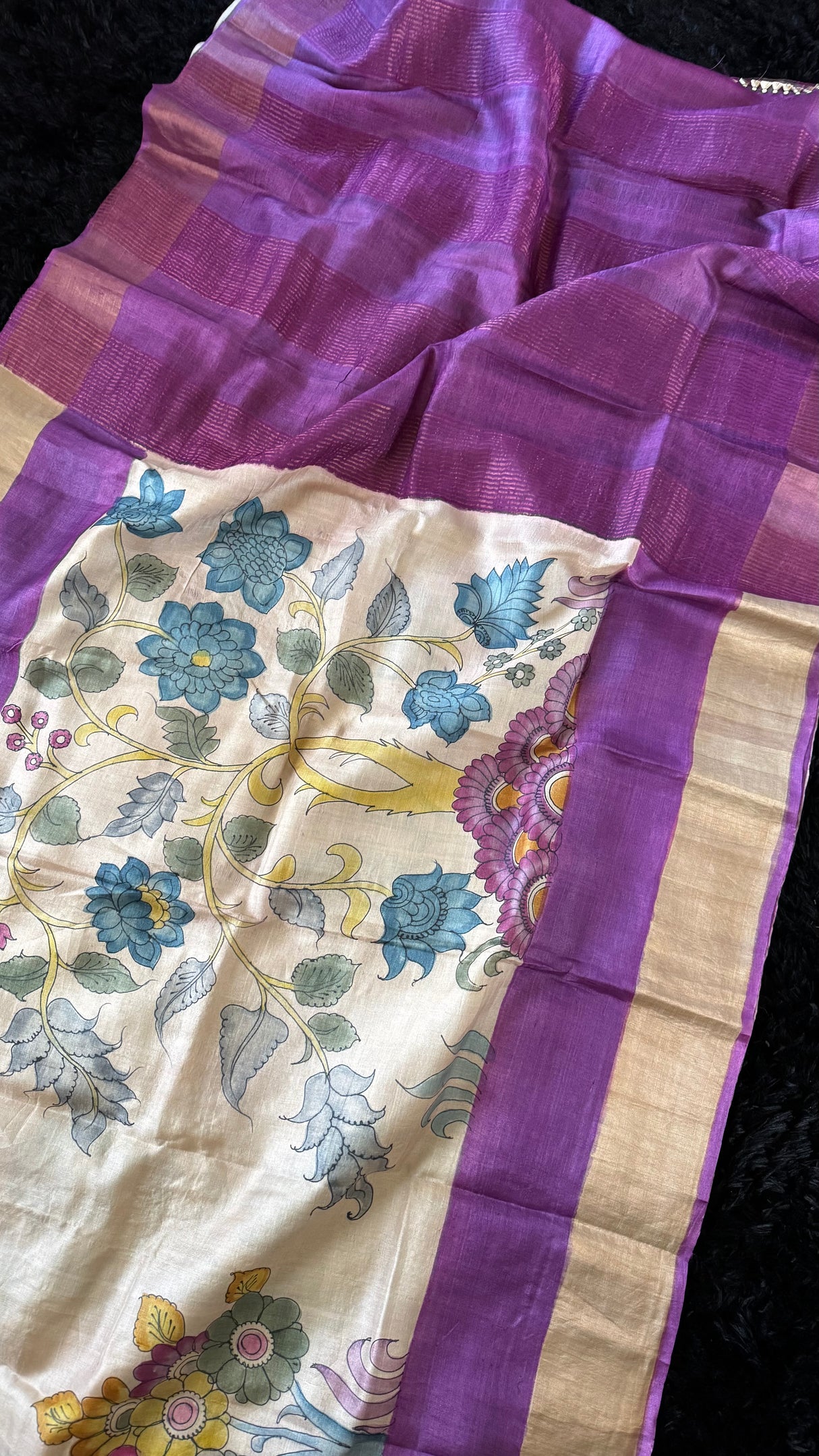 Purple Hand Painted Tussur Silk