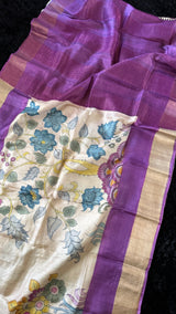 Purple Hand Painted Tussur Silk