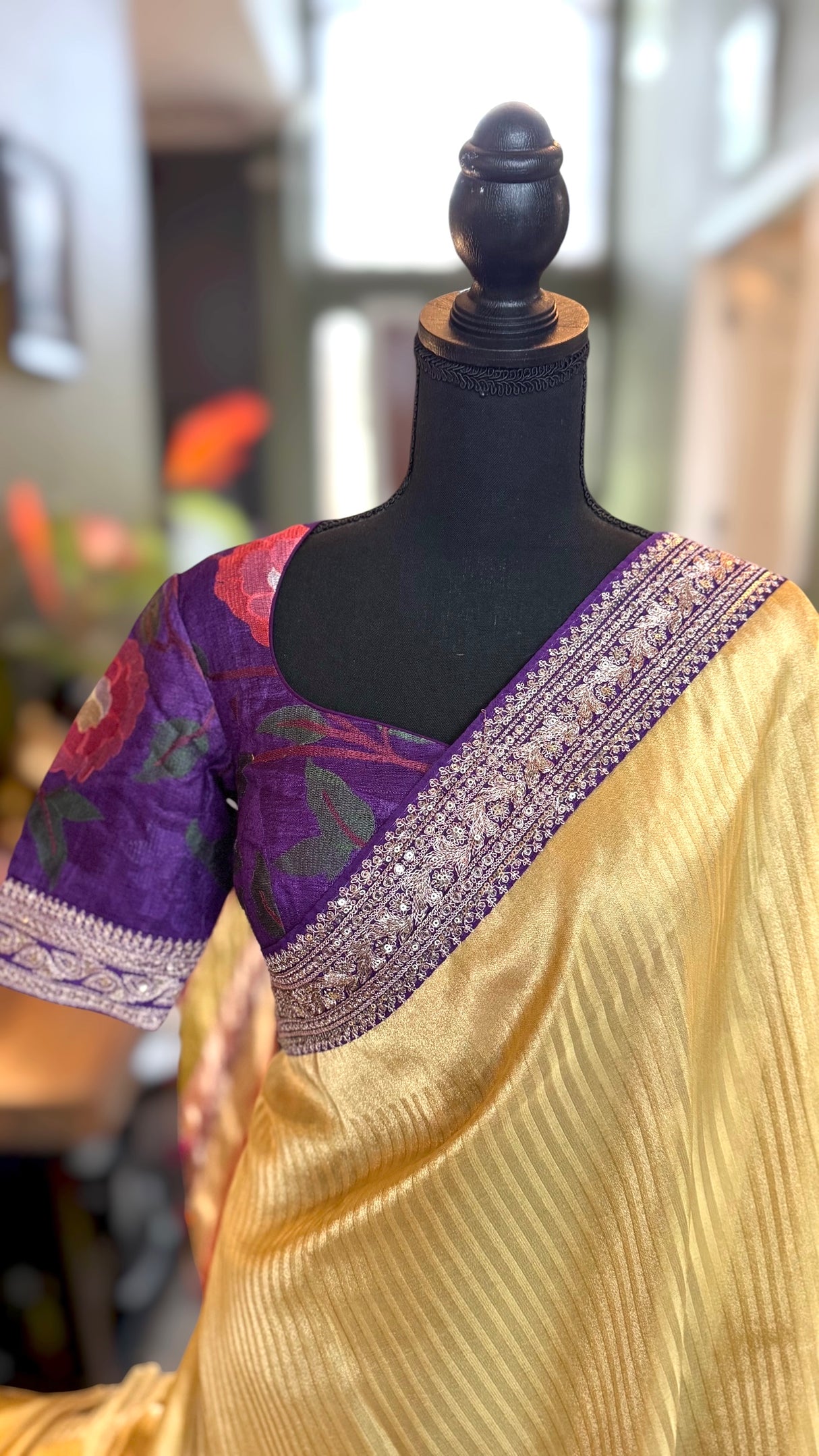 Violet Beige Gold Shimmer Tissue Crepe