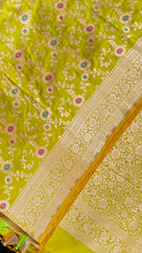 Parrot Green Pure Banaras Katan Silk