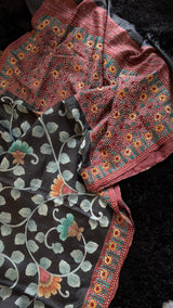 Black Tussar Silk Hand Painted