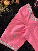 Pink Embroidered Raw Silk Blouse 38