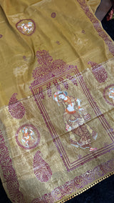 Light Gold Tissue saree Patachitra Painting