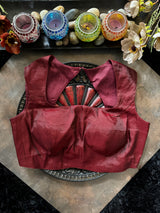 Burgundy Tissue Closed Shoulder Sleeveless Blouse 38