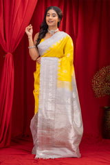  Gadwal Handloom Pure Silk Saree yellow grey