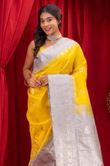  Gadwal Handloom Pure Silk Saree yellow grey