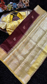 Maroon Yellow Banaras Raw Mango Silk