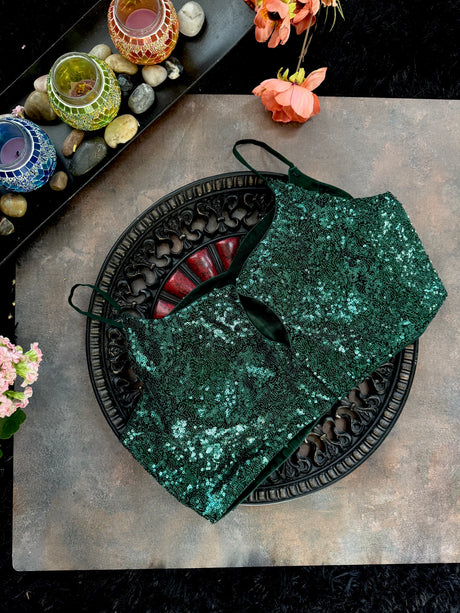 Green Sequins Spaghetti Strap Blouse 38