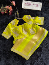 Chartreuse Tissue and Organza Silk Saree