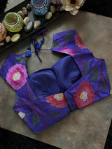 Royal Blue  Closed Shoulder Floral Embroidered