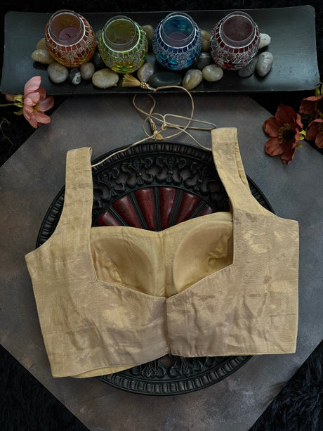 Ivory Gold Tissue Sleeveless Blouse 36