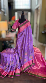 Lavender Ikkat Kanchi Fusion Handloom Pure Silk