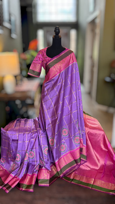 Lavender Ikkat Kanchi Fusion Handloom Pure Silk