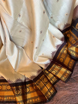 Off white dark chocolate combo Gadwal Pure silk