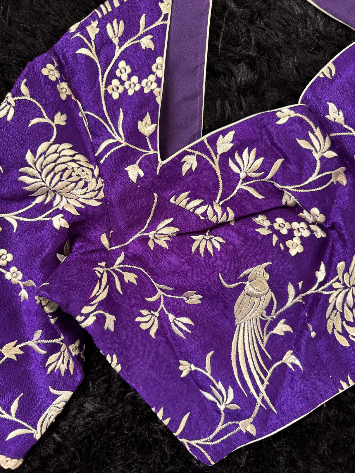 Purple Parsi Embroidered Silk Blouse 38