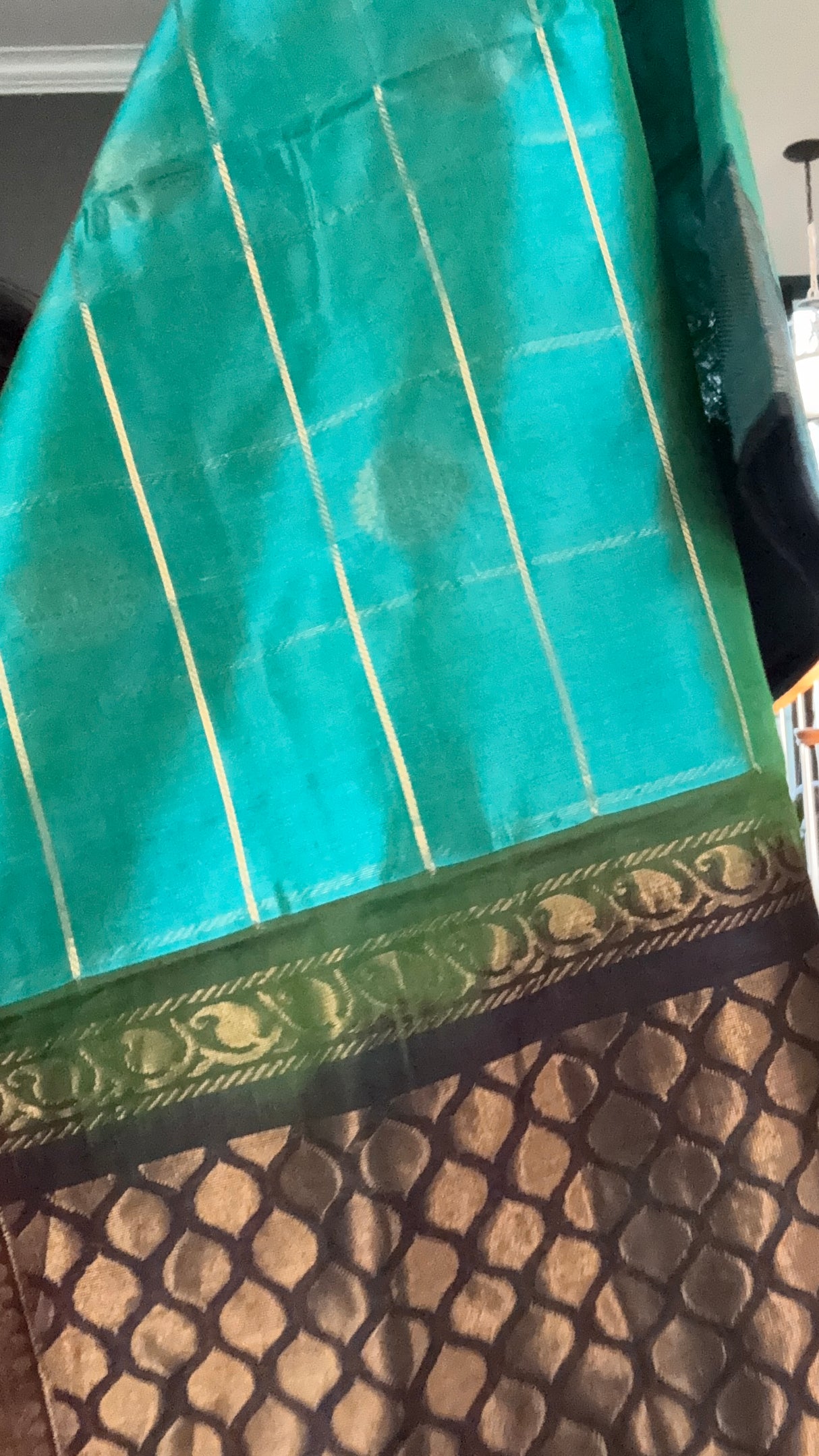 Blue Green mix Palam Pazhamum Silk Cotton Kanchipuram