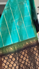 Blue Green mix Palam Pazhamum Silk Cotton Kanchipuram