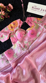 Onion Pink Floral Border Organza