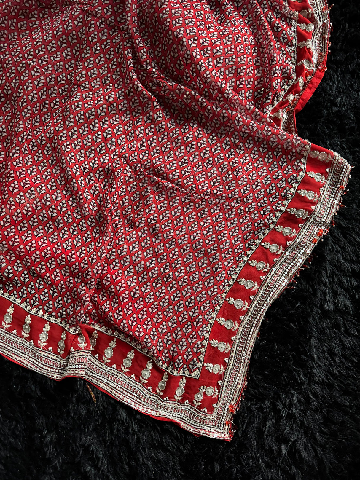 Georgette Red Ajrak Print Kareena Kapoor Saree