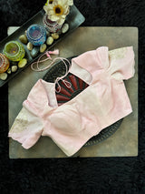 Baby Pink Georgette With Organza Border