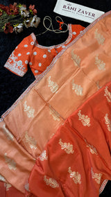 Rust Munga Silk With Heavy Embroidered Blouse
