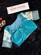 Teal Hand Painted Tussar Silk