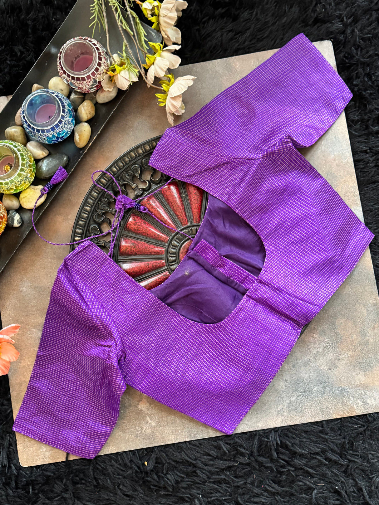Purple Vaira Ooosie Silk Leave Neck Blouse 38