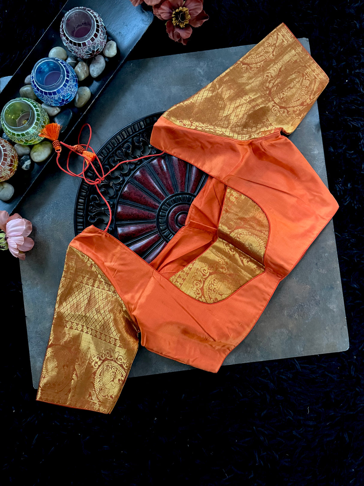 Green Stripes Orange Gadwal Handloom Pure Silk
