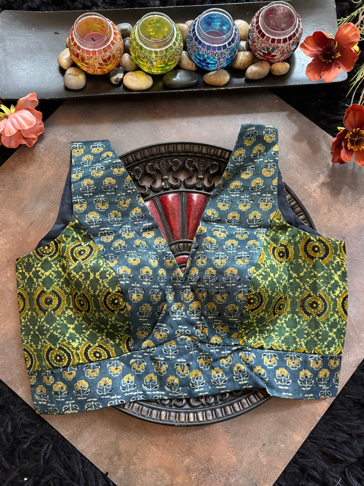 Ajrakh Modal V Neck Sleeveless Blouse 40