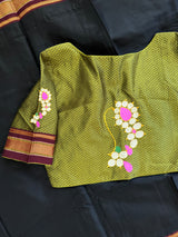 Black Olive Nath Embroidered Khun Saree Set