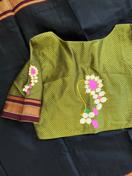 Black Olive Nath Embroidered Khun Saree Set