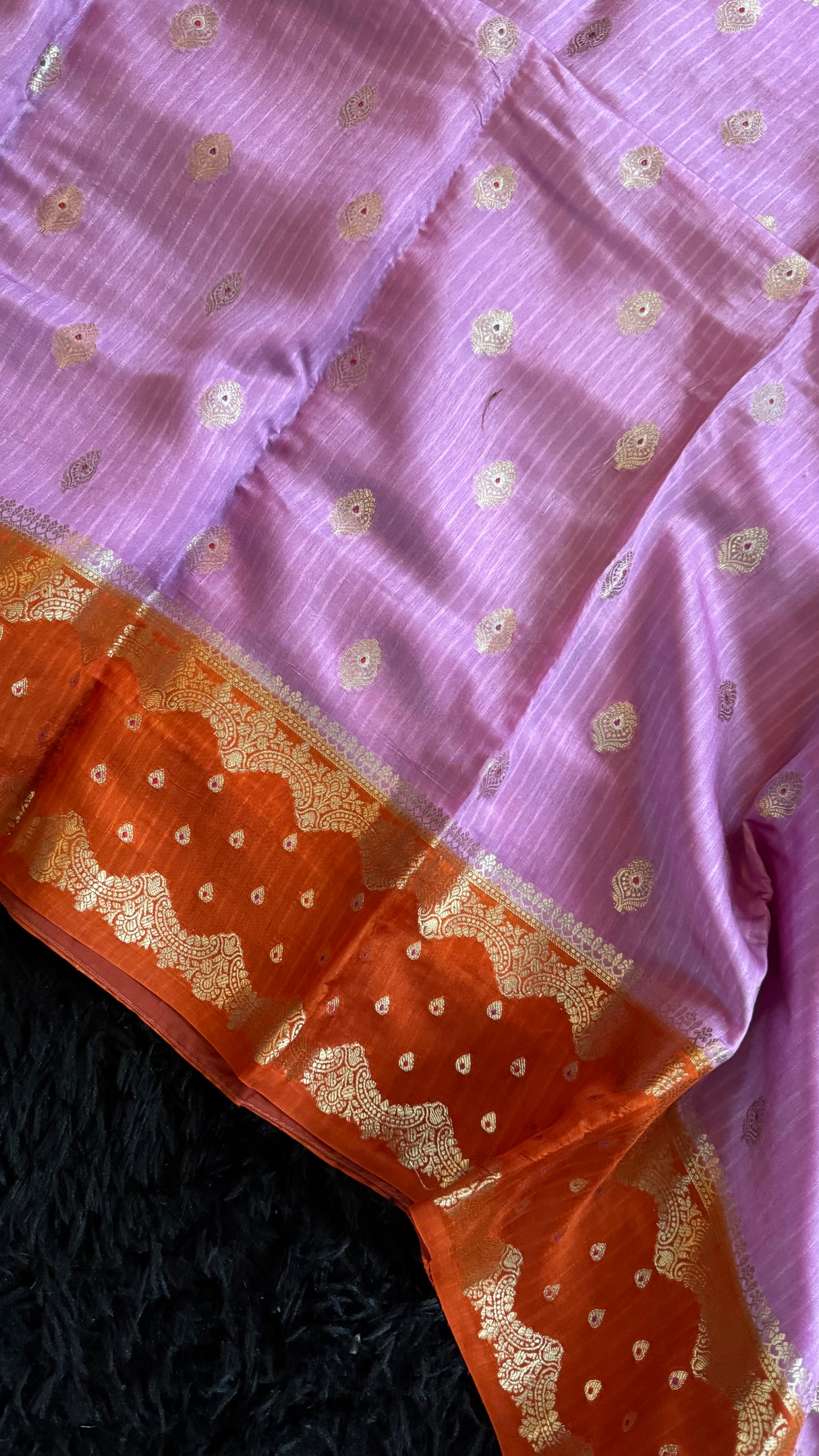 Lavender Orange Banaras Raw Mango Silk