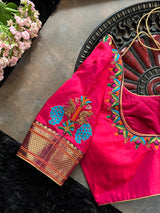 Pink Pure Silk Hand Embroidered With Narali Style Gold Zari Border 38