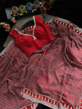 Georgette Red Ajrak Print Kareena Kapoor Saree