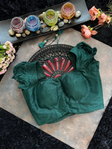 Bottle Green Puff Sleeve Blouse 36