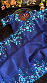 Blue Embroidered Organza